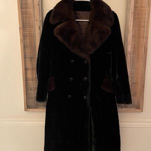Borgazia green and brown coat with mink trim